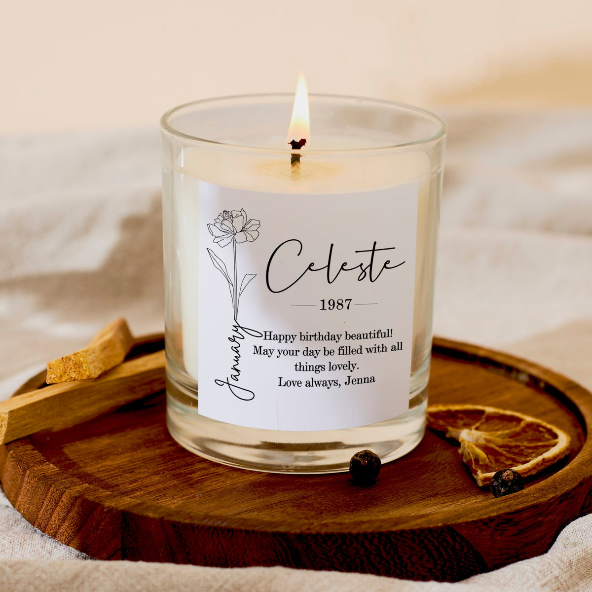 Personalised Birth Flower Scented Candle Gift